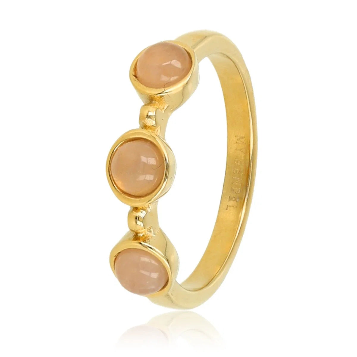 My Bendel Gouden ring - Drie Rose Quartz edelstenen - Tijdloze charme - stainless steel