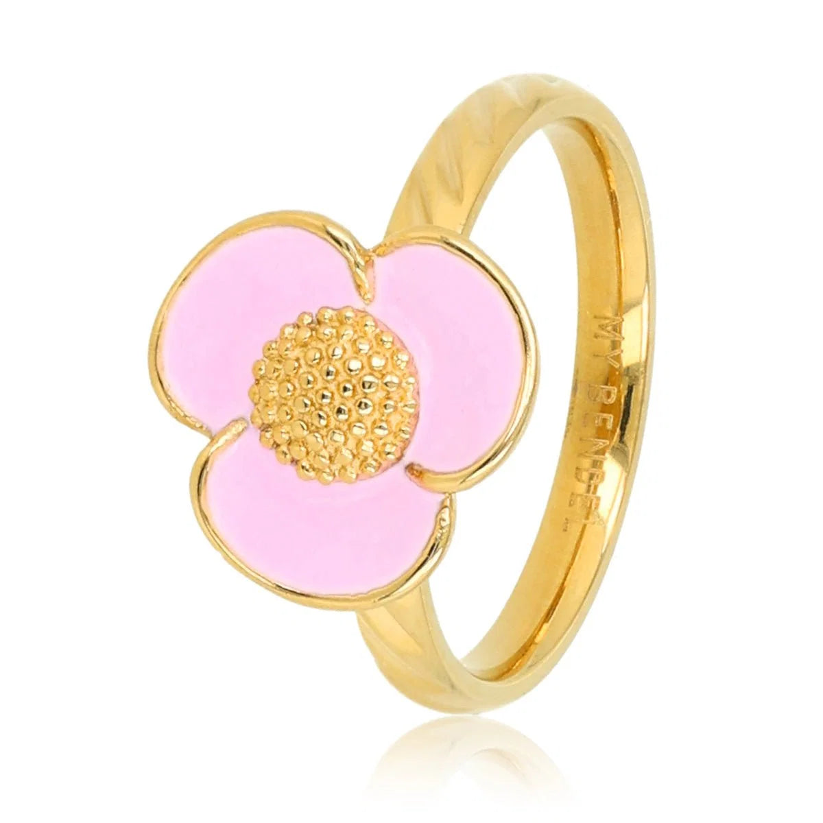 My Bendel - Gouden bloem ring - lila epoxy details - romantisch & speels - stainless steel