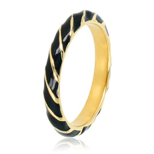 My Bendel - Goudkleurige ring met zwart gedraaid design
